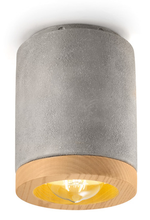 Plafonnier industrielle cylindrique en céramique et bois 2 coloris par Ferroluce